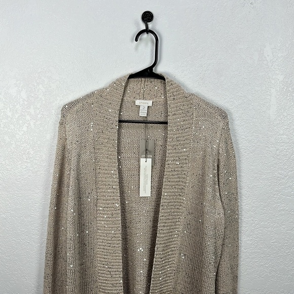 Chico's women’s Ombré Foil Suzy Cardigan Sweater Gold Cotton Blend Sz 2 (Large) - Picture 9 of 10